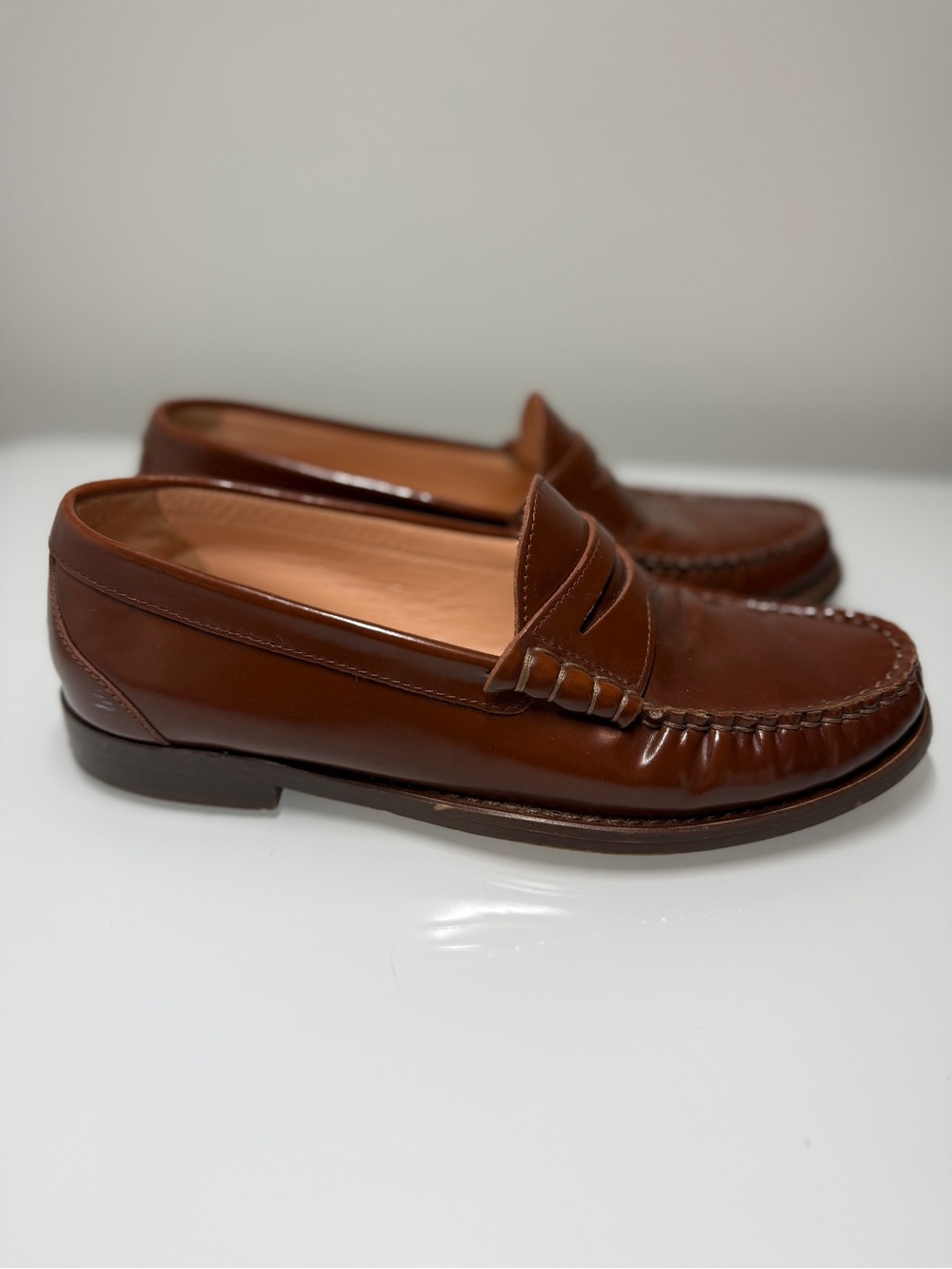 J.Crew Winona Penny Loafers Spazzolato Leather Carmel Brown Size 6.5 - Picture 5 of 10